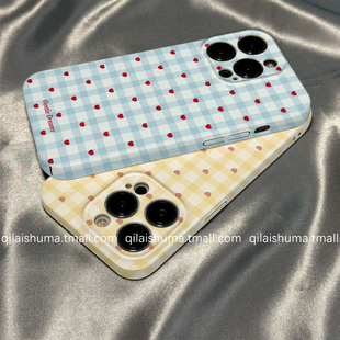 柒莱菲林壳适用于三星s30/s25+手机壳新款s24女s23ultra硬s22plus简约ins蓝色格纹爱心s21防摔a54a53保护套