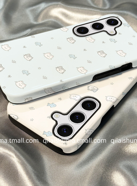 柒莱二合一菲林壳适用于三星s30/s25ultra手机壳新款s24plus男女s23+防摔s22可爱蓝色猫咪小鱼s21硅胶a55软套