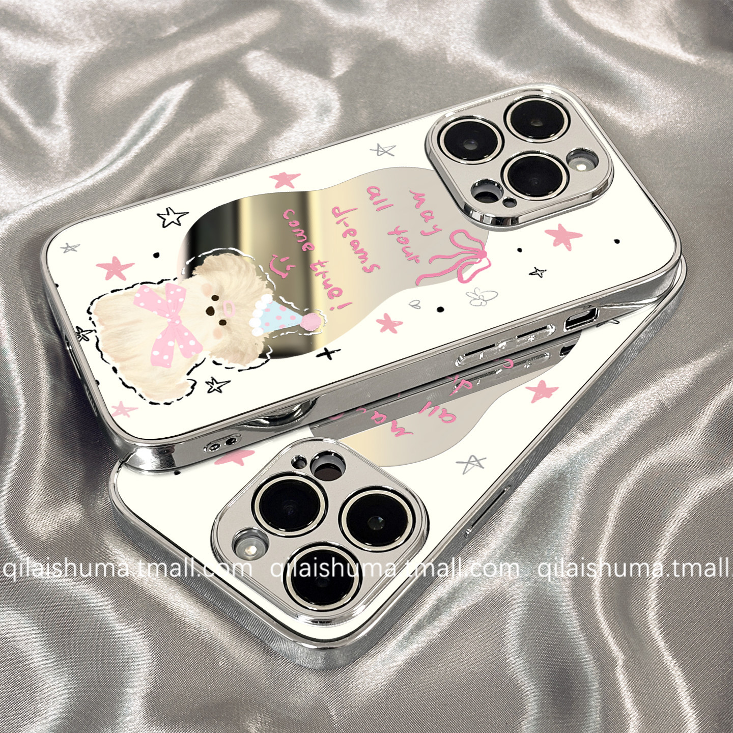 柒莱镜面壳适用于苹果17/16promax手机壳新款iPhone15高级感14超火小狗英文网红13硅胶12男女11保护套xs防摔