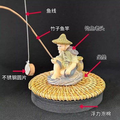 鱼缸造景姜太公钓鱼翁摆件漂浮老头喂食喂鱼悬浮微景观旋转装直销