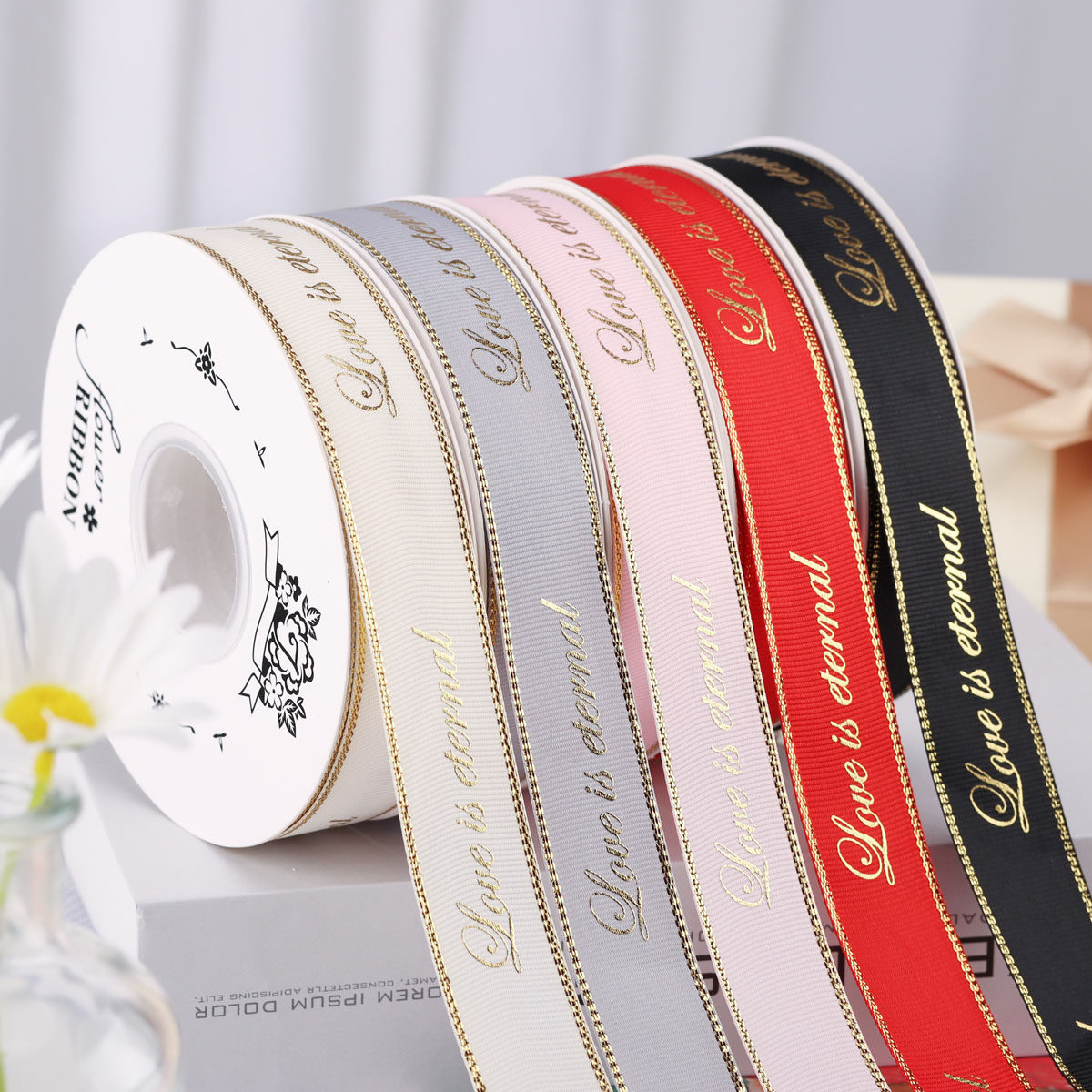 2.5cm金边螺纹烫金丝带永恒 礼品印花彩带扎蛋糕包花轻奢螺纹丝带,居家布艺,丝带/绸带/布带,淘宝优惠券,粉丝福利购,淘宝优惠卷