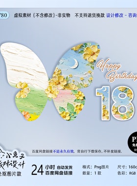 黄色油画纹理蝴蝶宝宝宴生日成人礼派对背景设计素材PNG免抠图片