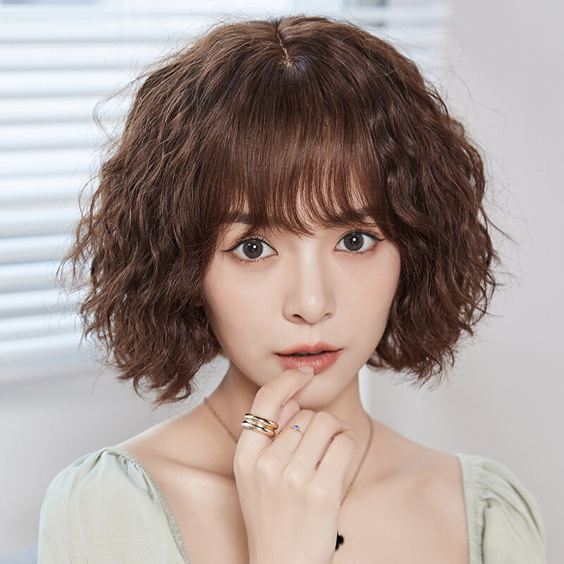 高档假发女短发微卷短卷发羊毛卷假发套女真发蓬松自然真人发丝全