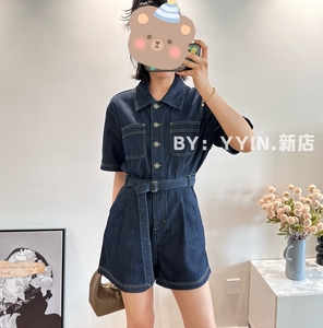 【YYIN】Sel*高腰牛仔连体裤女夏季2023新款高级感气质工装短裤