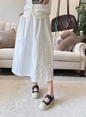 【YYIN】ForP*优雅立体花朵中长款清新文艺小白裙 A字半身裙伞裙