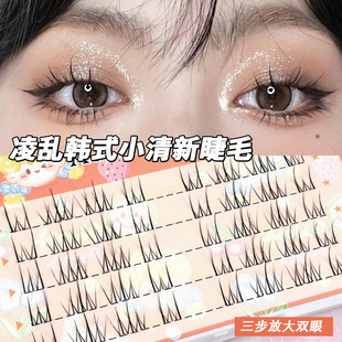 透明细梗单簇懒人三部曲假睫毛分段式 泰妆不规则自然漫画新手睫毛