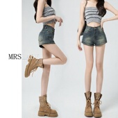 外穿高腰紧身弹力a字超短辣妹热裤 美式 薄款 女夏季 子 复古牛仔短裤