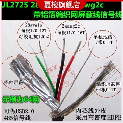 UL2725屏蔽线带铝箔编织网