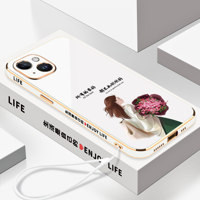 适用于电镀生活是自己的苹果14手机壳全包镜头14pro硅胶防摔iPhone14时尚创意14promax个性14plus软壳保护套