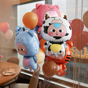 十二生肖卡通铝膜气球儿童生日派对装饰可爱萌版动物生肖气球绑腿