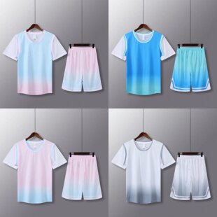 篮球服女生假两件套装速干运动训练短袖两侧有口袋粉色学生专业男