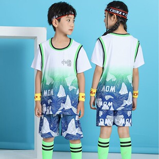中国风假两件篮球服儿童青少年幼儿园表演比赛服速干冰丝专业球衣