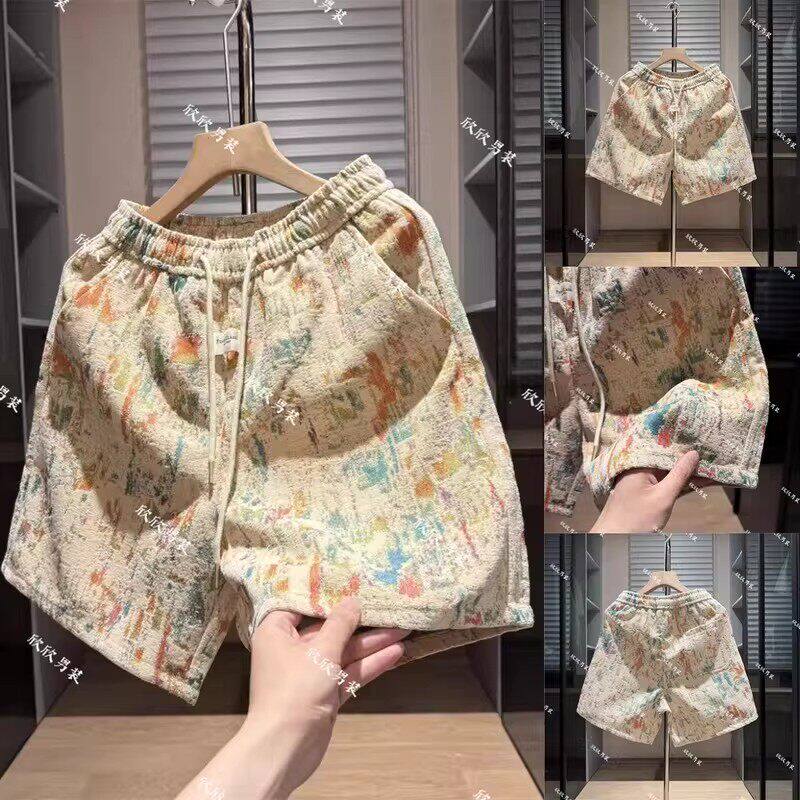 沃纳轻奢男装色织提花字母涂鸦男休闲短裤碎花高腰时尚夏复古宽松