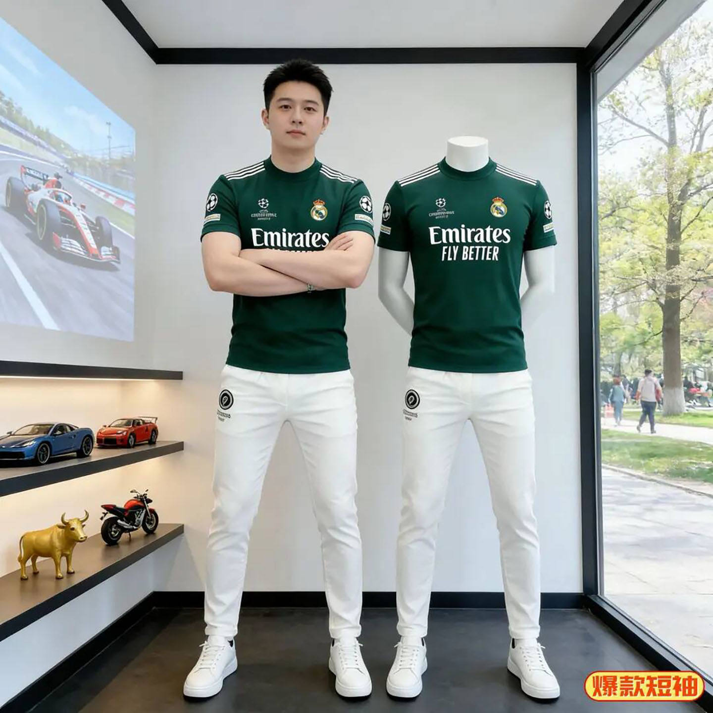 尚酷服饰坊2026高品质纯棉足球短袖圆领T恤修身重面料时尚两件a5