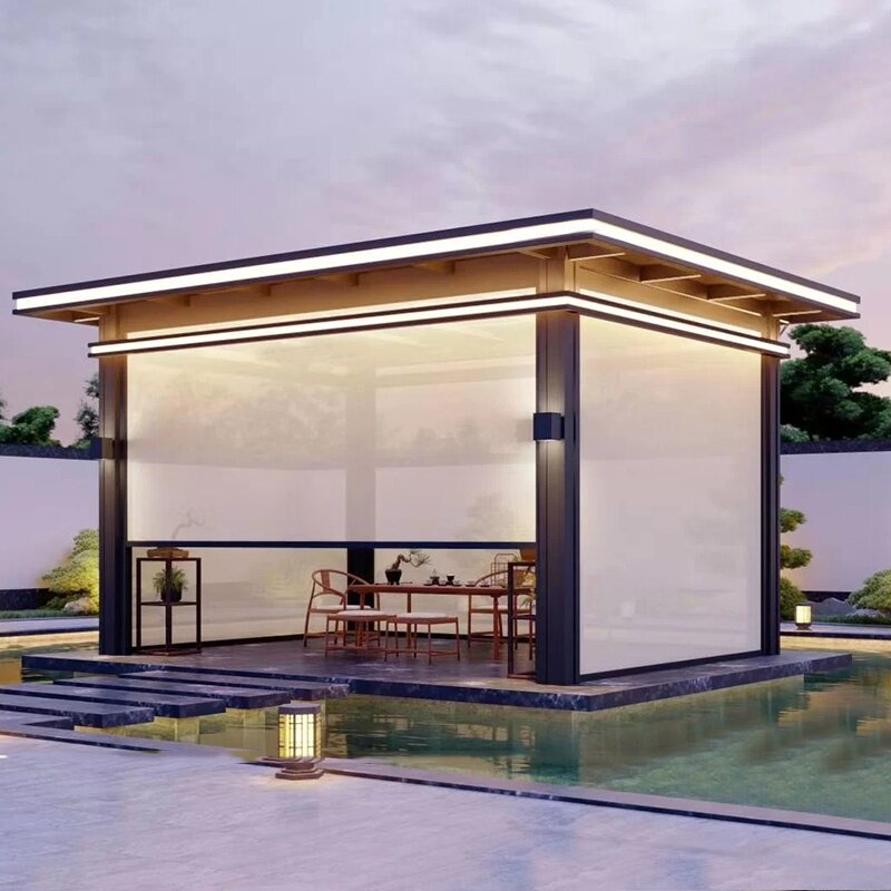 订制新中式制子铝g合金凉亭外院户外景观亭玻璃别墅平顶夹胶室庭