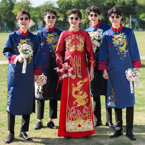 中式男唐装旗袍结婚礼服