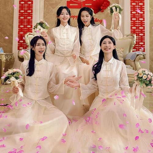 新中式伴娘服2026新款小众高级感汉服旗袍姐妹团伴娘结婚礼服裙女