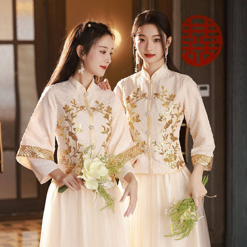 清仓特价伴娘服姐妹裙结婚晚礼服高级感旗袍显瘦小个子伴娘服中式