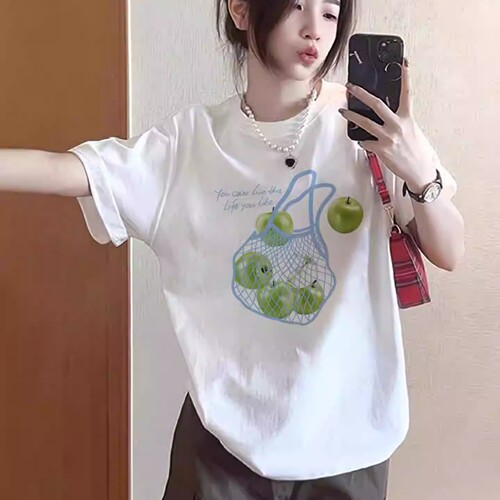 S到3XL 21支纯棉210克100棉 2026年春夏装短袖T恤女韩版印花