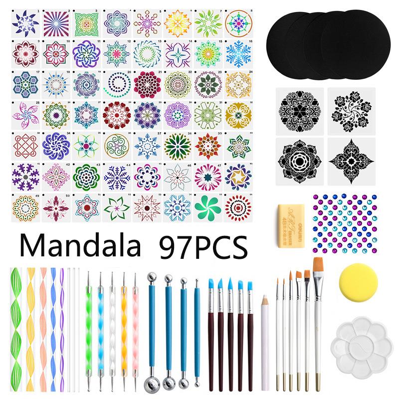 跨境曼陀罗工具组合套装镂空绘画模板石塑粘土亚克力棒画板点钻笔