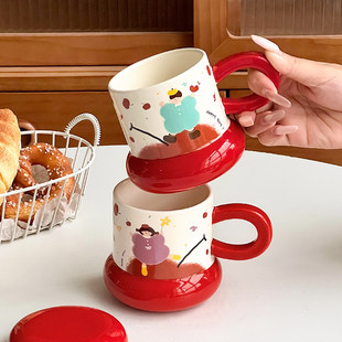 陶瓷情侣对杯家用喝水杯子一对马克杯带盖超好看的办公室高颜值杯