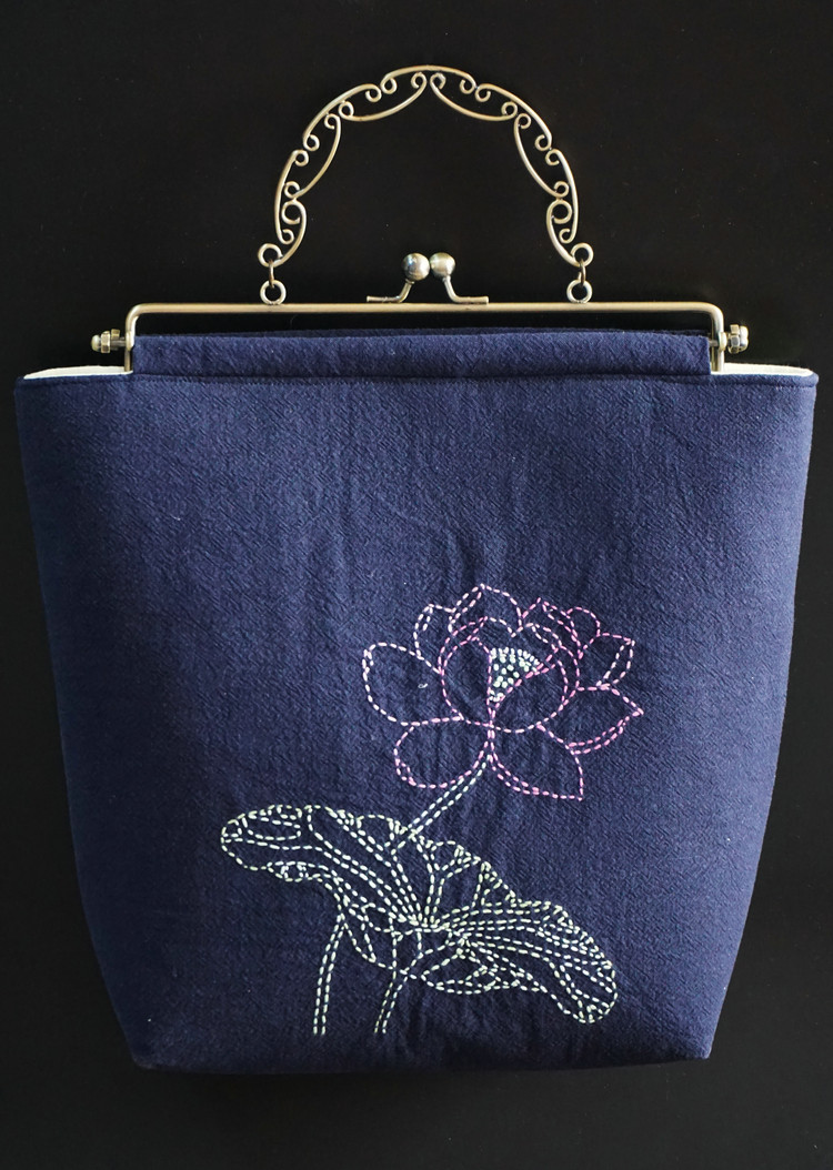 荷颜木乐家定制复古口金铜提手材料包中国风刺子绣手提包材料包