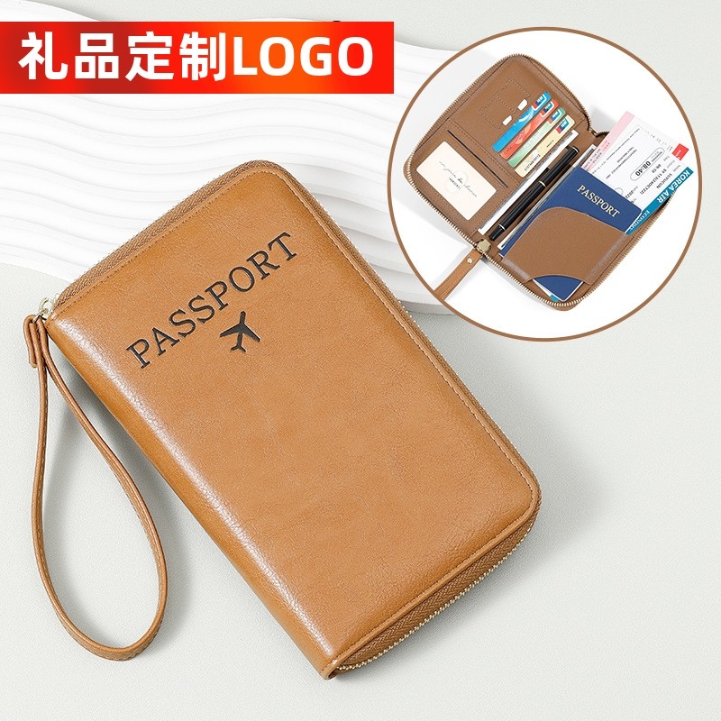 大容量旅行护照包钱包卡包一体手机拉链机票收纳包客制封面印LOGO