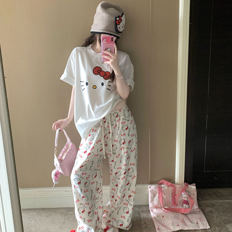 HelloKitty纯棉短袖睡衣女夏|