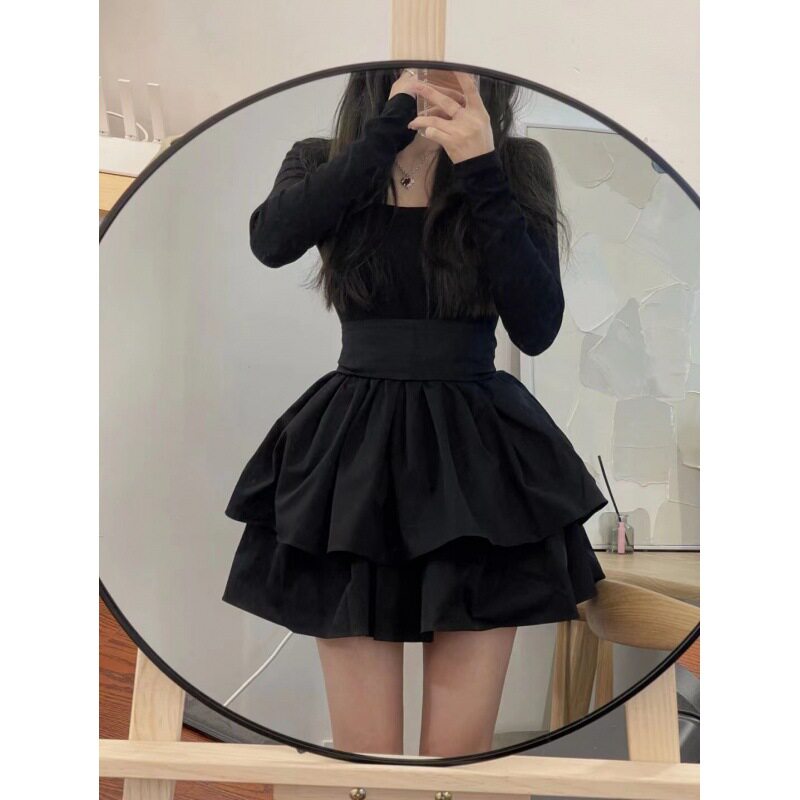 赫本风黑色连衣裙女春季洛丽塔