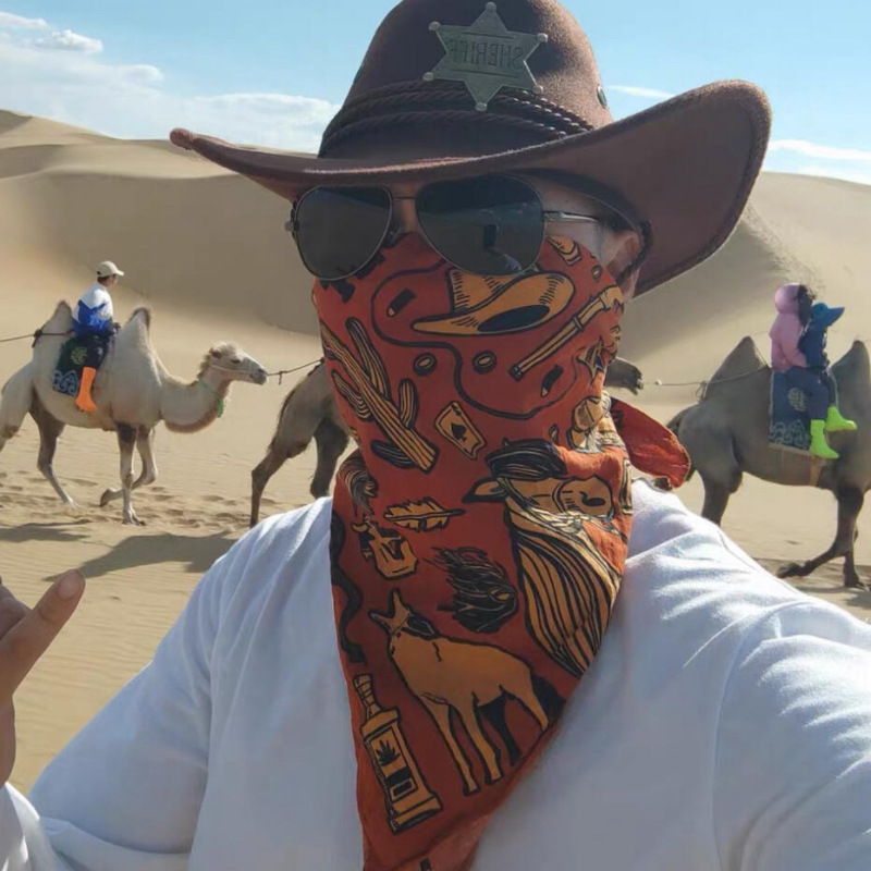 西部牛仔穿搭棉质小方巾系脖美式