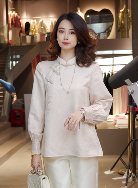 新中式时尚秋季长袖气质时尚小立领女衬衫7323
