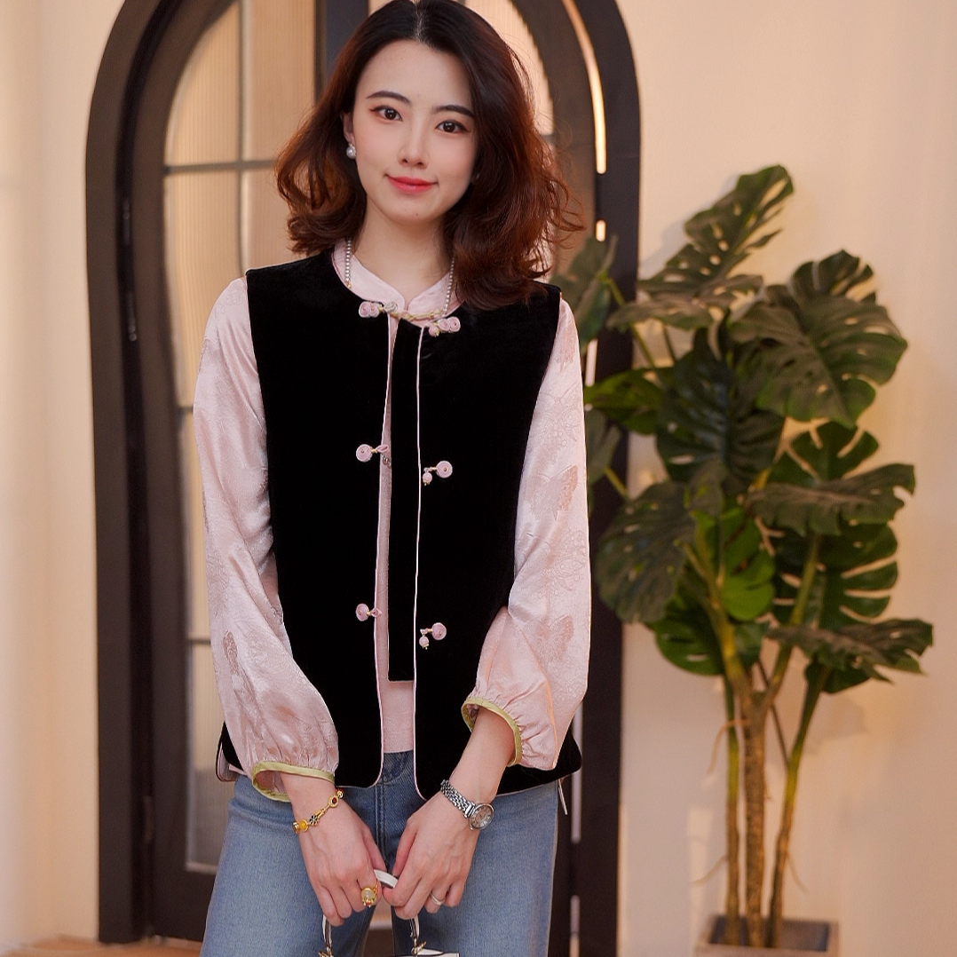 新中式丝绒气质显瘦百搭两面穿马甲6969