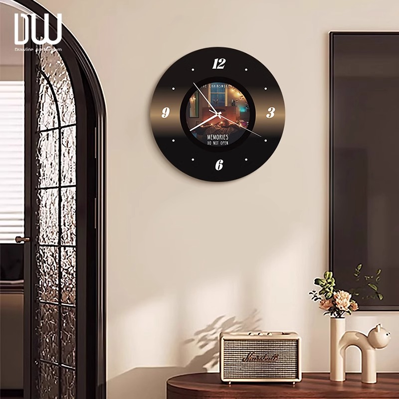 法式复古创意黑胶唱片时钟装饰画