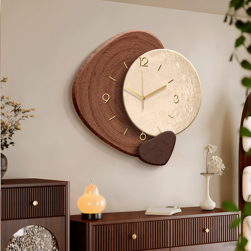 侘寂风时来运转客厅装饰静音挂钟