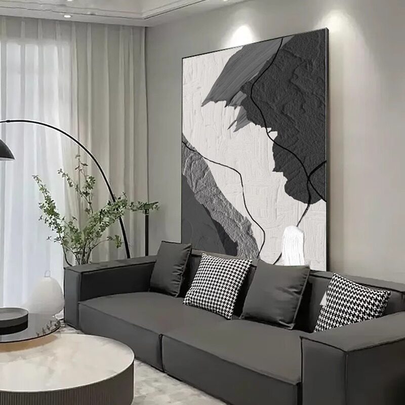 抽象艺术客厅装饰画沙发后面背景墙挂画落地画肌理感大幅玄关壁画