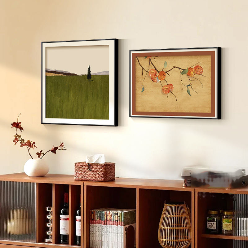 中古风柿柿如意客厅组合装饰画饭厅餐桌背景墙挂画2025新款墙壁画图片