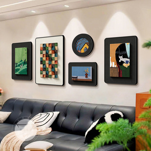 多巴胺中古风客厅装饰画高级感沙发背景墙挂画法式简约组合墙壁画