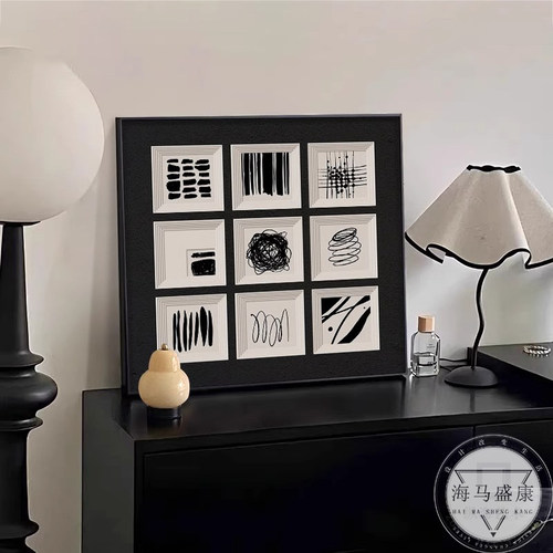 意式极简黑白抽象艺术客厅装饰画