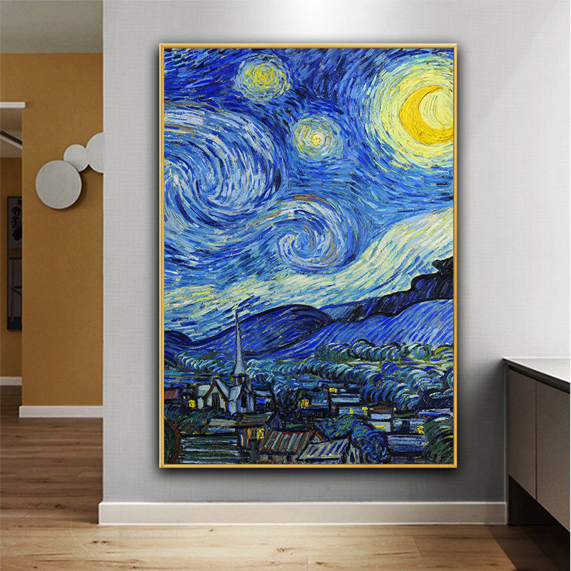 梵高星空油画入户玄关装饰画抽象艺术挂画世界名画沙发背景墙壁画