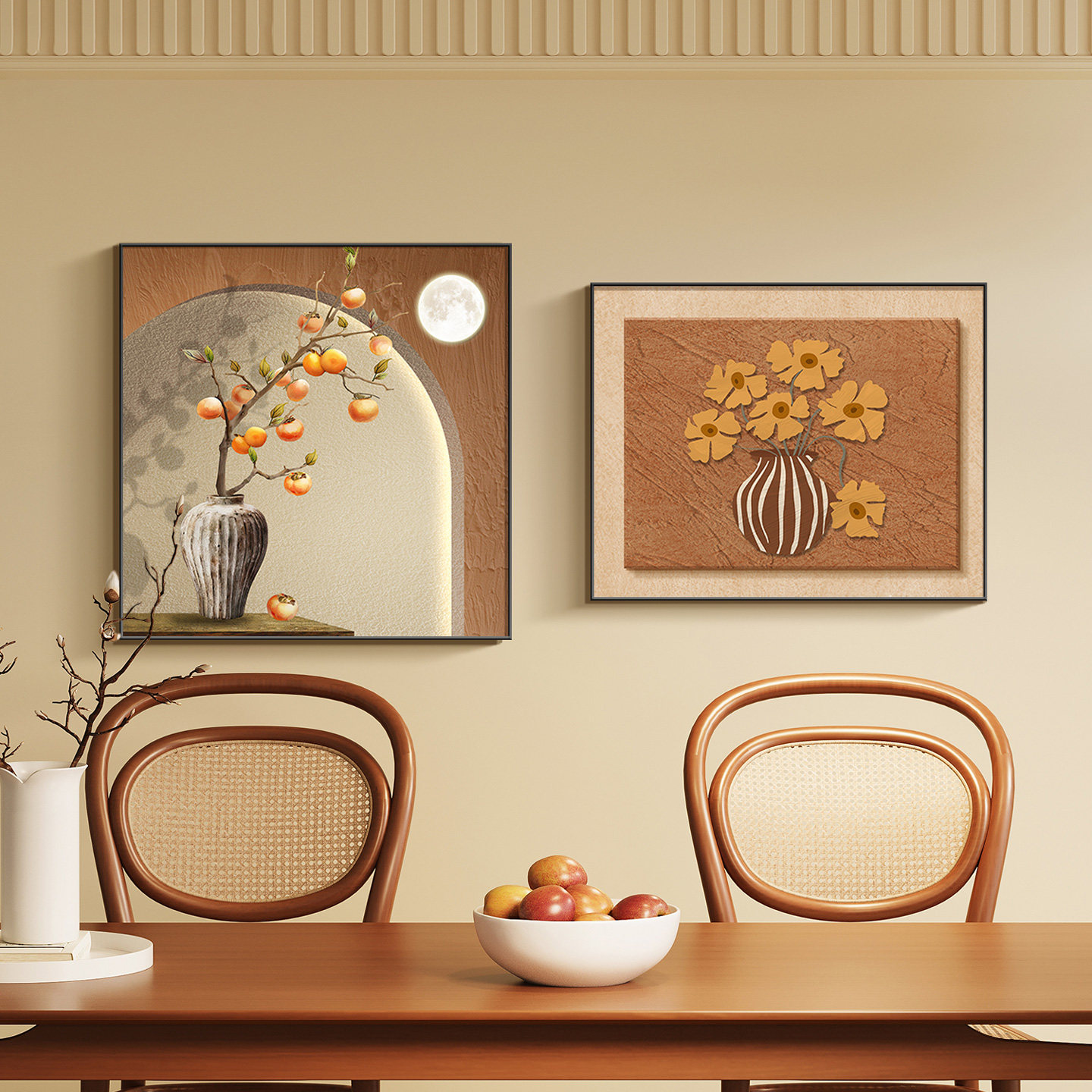 柿柿如意餐厅装饰画中古风客厅沙发背景挂画法式复古卧室床头壁画,家居饰品,现代装饰画,淘宝优惠券,粉丝福利购,淘宝优惠卷