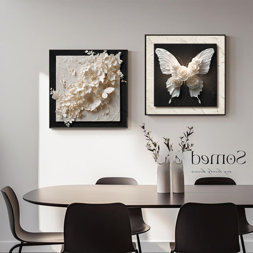 黑白蝴蝶法式高级感餐厅装饰画