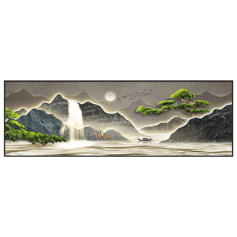 背有靠山现代轻奢客厅沙发装饰画新中式山水挂画茶室办公室墙壁画