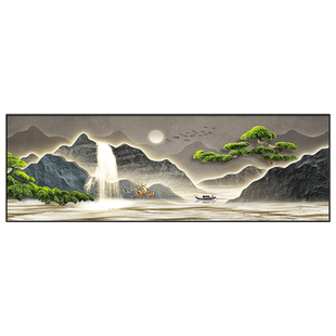 背有靠山现代轻奢客厅沙发装饰画新中式山水挂画茶室办公室墙壁画