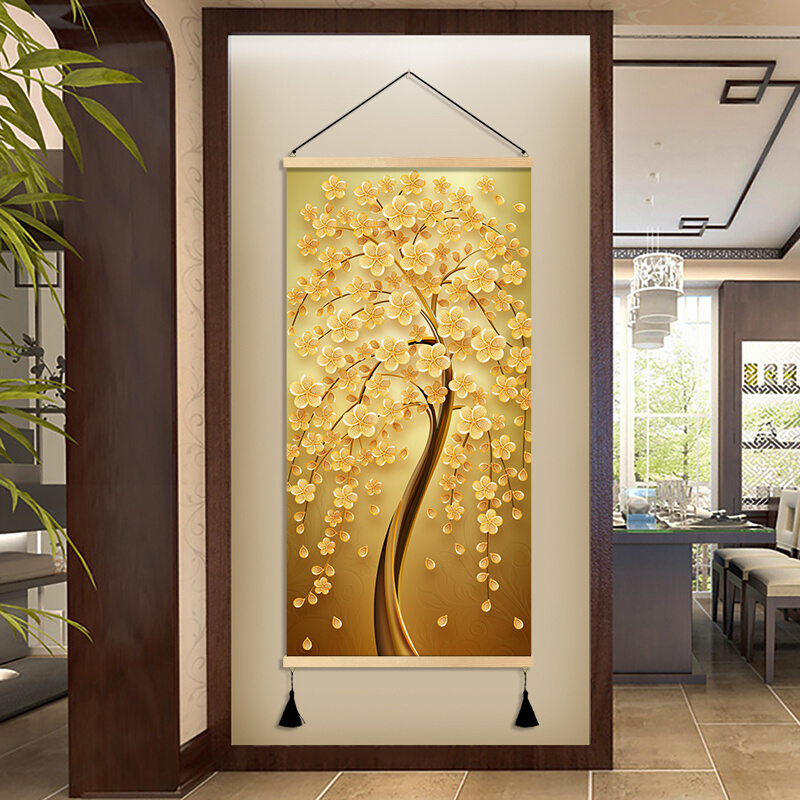 新中式发财树装饰画电表箱遮挡画餐厅墙面壁画玄关走廊客厅挂画图片
