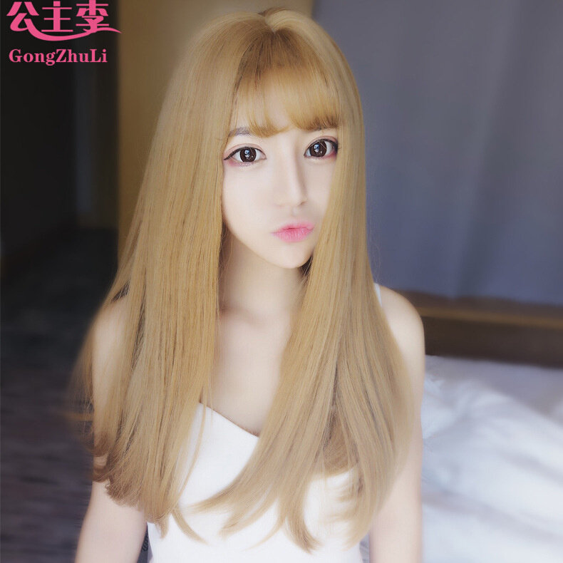 假发女长直发中分空气齐刘海梨花头长卷发自然逼真大头皮发套韩国