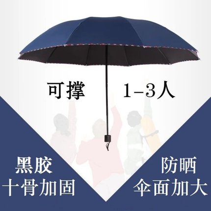 十骨加固加大雨伞黑胶太阳伞双人超大号折叠雨伞男女晴雨三折伞