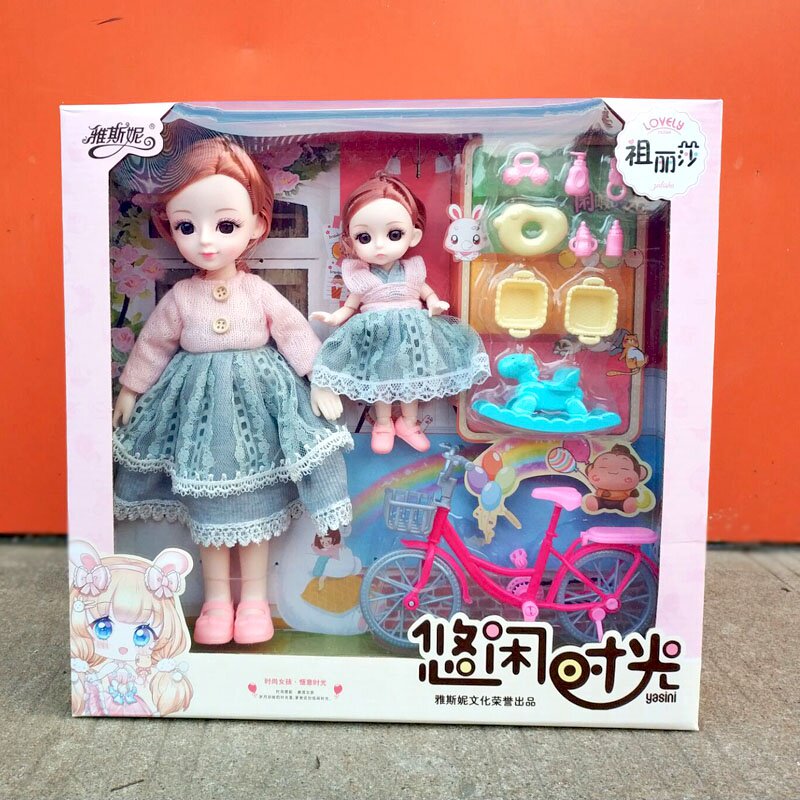 雅斯妮娃娃悠闲时光祖丽莎亲子套装时尚自行车女孩多关节换装娃娃