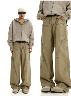 BLACBUK美式复古水洗阔腿工装伐木裤男女潮牌直筒宽松休闲裤子X05