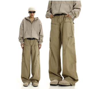 BLACBUK美式复古水洗阔腿工装伐木裤男女潮牌直筒宽松休闲裤子X05