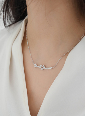 堤喜纯银丘比特爱心弓箭项链镶钻